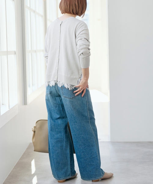 Spick & Span（スピックアンドスパン）の「レースドッキング2WAYカーディガン（カーディガン/ボレロ・レディース・ネイビー/ライトグレー・FREE）」の3枚目の写真