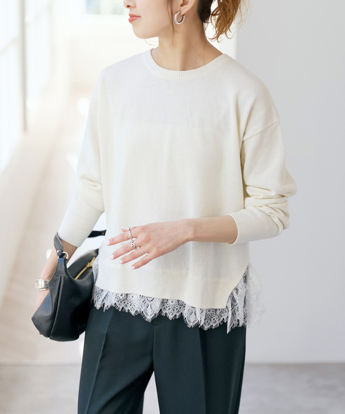 Spick & Span（スピックアンドスパン）の「レースドッキング2WAYカーディガン（カーディガン/ボレロ・レディース・ネイビー/ライトグレー・FREE）」の4枚目の写真