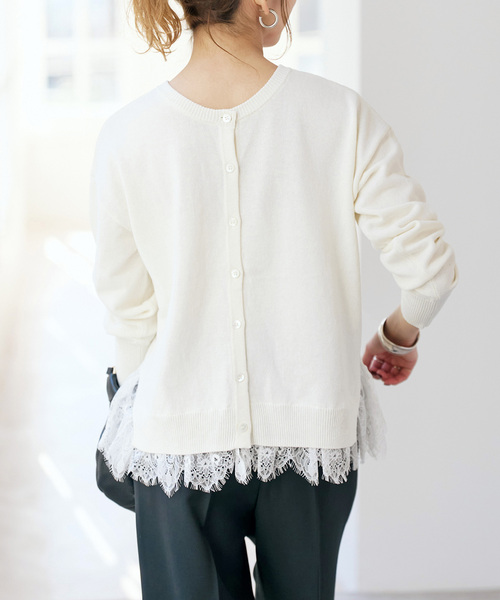 Spick & Span（スピックアンドスパン）の「レースドッキング2WAYカーディガン（カーディガン/ボレロ・レディース・ネイビー/ライトグレー・FREE）」の6枚目の写真