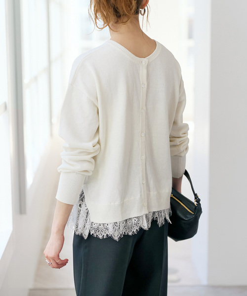 Spick & Span（スピックアンドスパン）の「レースドッキング2WAYカーディガン（カーディガン/ボレロ・レディース・ネイビー/ライトグレー・FREE）」の7枚目の写真