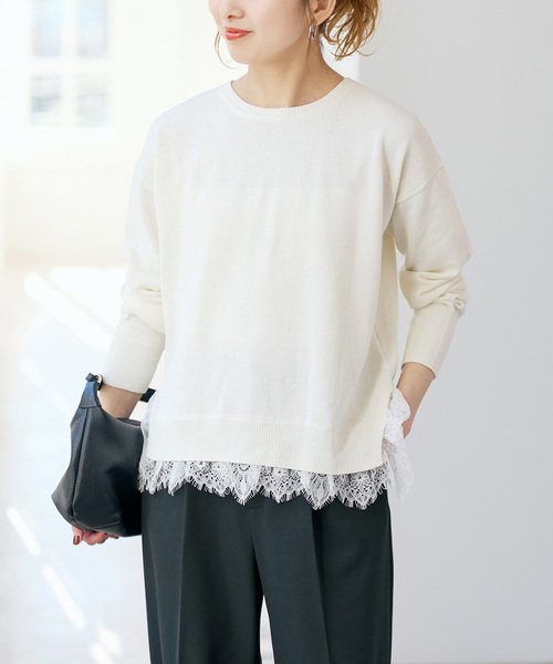 Spick & Span（スピックアンドスパン）の「レースドッキング2WAYカーディガン（カーディガン/ボレロ・レディース・ネイビー/ライトグレー・FREE）」の8枚目の写真