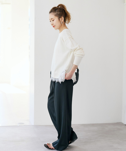 Spick & Span（スピックアンドスパン）の「レースドッキング2WAYカーディガン（カーディガン/ボレロ・レディース・ネイビー/ライトグレー・FREE）」の9枚目の写真