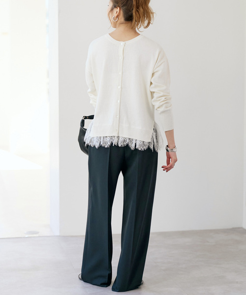 Spick & Span（スピックアンドスパン）の「レースドッキング2WAYカーディガン（カーディガン/ボレロ・レディース・ネイビー/ライトグレー・FREE）」の10枚目の写真