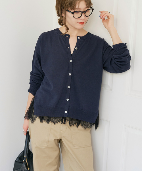 Spick & Span（スピックアンドスパン）の「レースドッキング2WAYカーディガン（カーディガン/ボレロ・レディース・ネイビー/ライトグレー・FREE）」の11枚目の写真