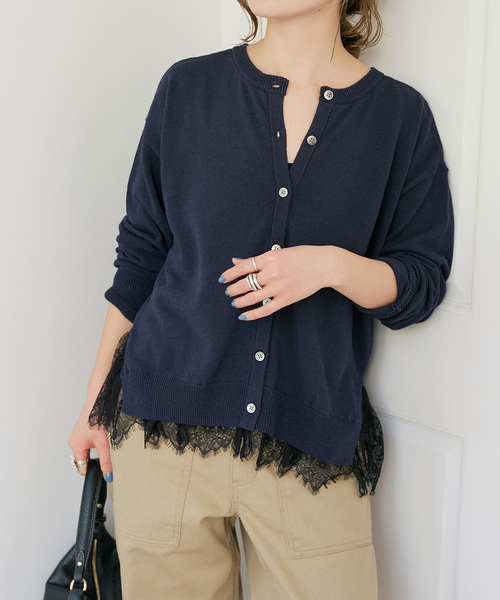 Spick & Span（スピックアンドスパン）の「レースドッキング2WAYカーディガン（カーディガン/ボレロ・レディース・ネイビー/ライトグレー・FREE）」の12枚目の写真