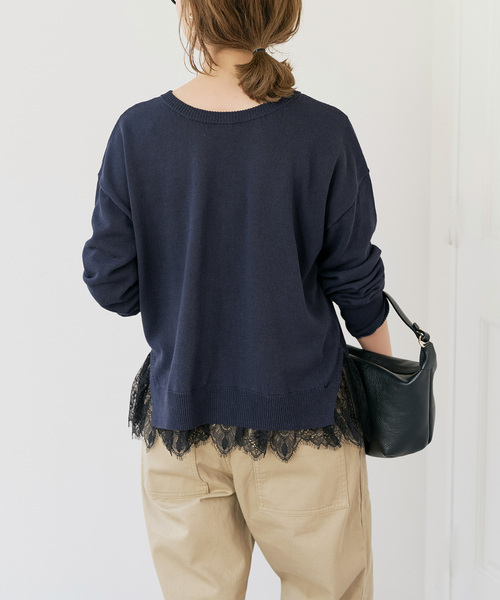 Spick & Span（スピックアンドスパン）の「レースドッキング2WAYカーディガン（カーディガン/ボレロ・レディース・ネイビー/ライトグレー・FREE）」の14枚目の写真