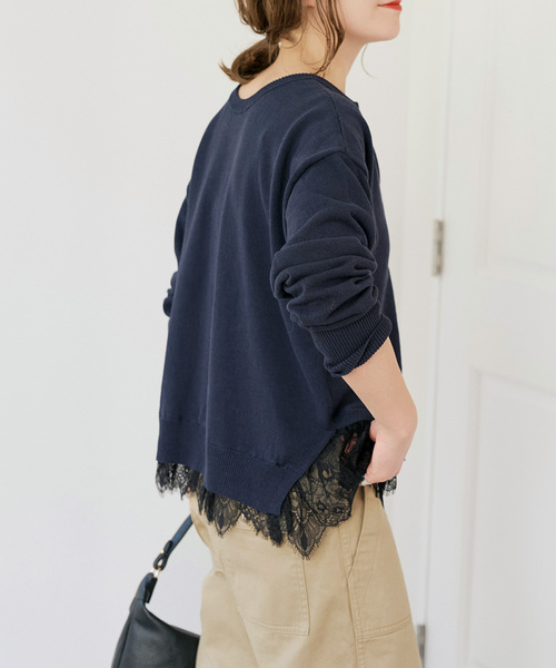 Spick & Span（スピックアンドスパン）の「レースドッキング2WAYカーディガン（カーディガン/ボレロ・レディース・ネイビー/ライトグレー・FREE）」の15枚目の写真