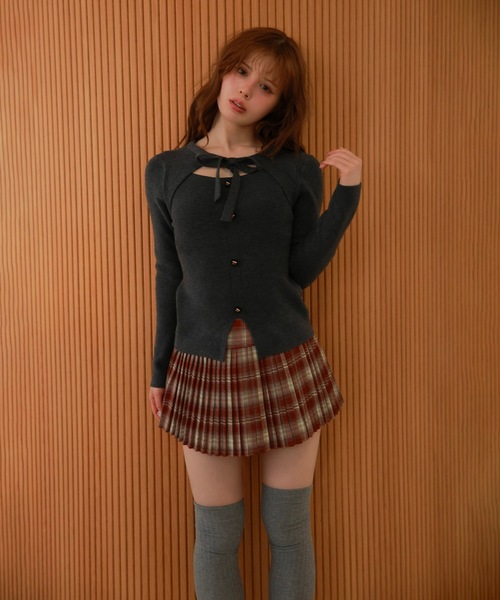M DOLLY(エムドリー)の「ribbon open cut elise knit tops/リボンオープンカットエリスニットトップス(ニット/セーター・レディース・ブラック/アイボリー/グレー・FREE)」の3枚目の写真
