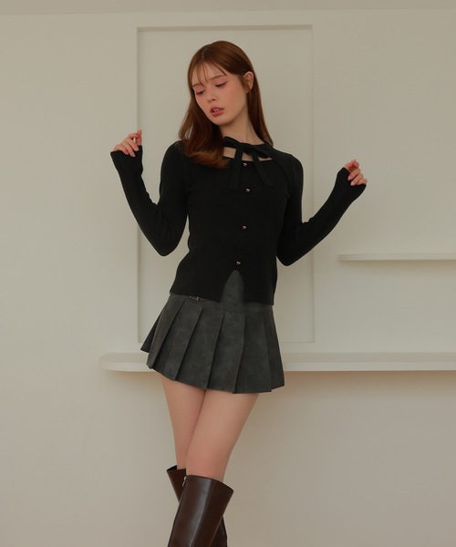 M DOLLY(エムドリー)の「ribbon open cut elise knit tops/リボンオープンカットエリスニットトップス(ニット/セーター・レディース・ブラック/アイボリー/グレー・FREE)」の15枚目の写真