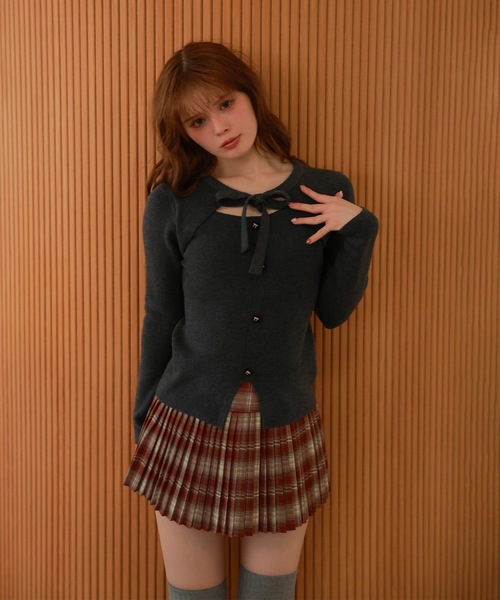 M DOLLY(エムドリー)の「ribbon open cut elise knit tops/リボンオープンカットエリスニットトップス(ニット/セーター・レディース・ブラック/アイボリー/グレー・FREE)」の19枚目の写真