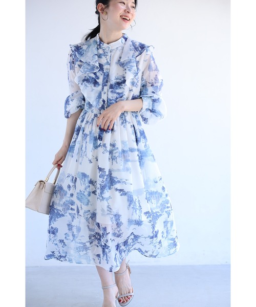 cawaii(カワイイ)の「大人に似合う フリルワンピース(ワンピース・レディース・ブルー・S~M/L~LL)」の2枚目の写真