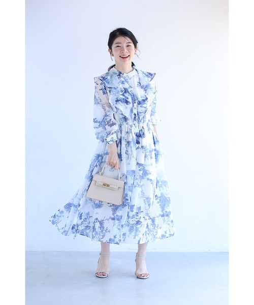 cawaii(カワイイ)の「大人に似合う フリルワンピース(ワンピース・レディース・ブルー・S~M/L~LL)」の3枚目の写真