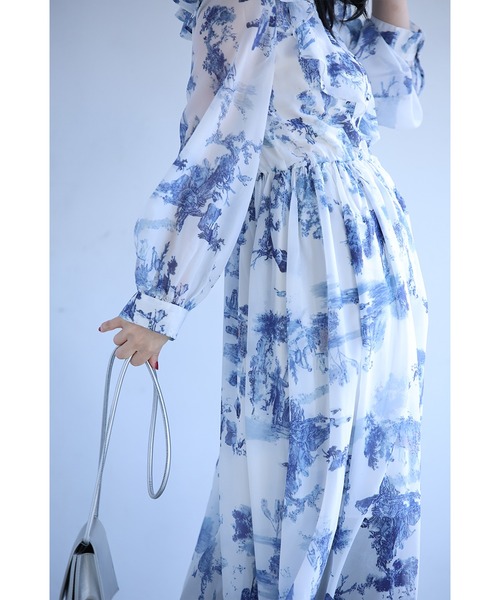 cawaii(カワイイ)の「大人に似合う フリルワンピース(ワンピース・レディース・ブルー・S~M/L~LL)」の6枚目の写真