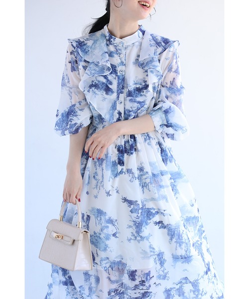cawaii(カワイイ)の「大人に似合う フリルワンピース(ワンピース・レディース・ブルー・S~M/L~LL)」の7枚目の写真