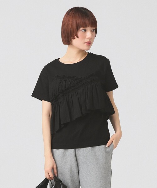 Ray BEAMS(レイビームス)の「アシメ ギャザー フリル Tシャツ(Tシャツ/カットソー・レディース・ホワイト/ブラック・ONE SIZE)」の2枚目の写真