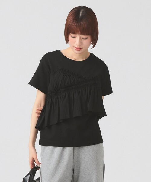 Ray BEAMS(レイビームス)の「アシメ ギャザー フリル Tシャツ(Tシャツ/カットソー・レディース・ホワイト/ブラック・ONE SIZE)」の10枚目の写真