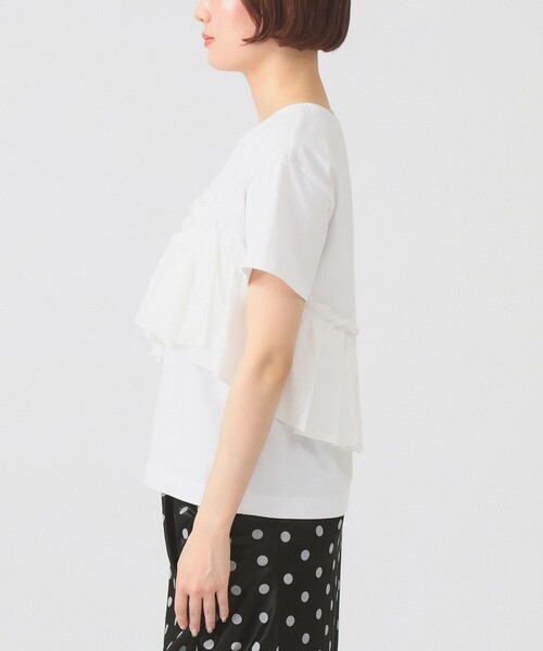 Ray BEAMS(レイビームス)の「アシメ ギャザー フリル Tシャツ(Tシャツ/カットソー・レディース・ホワイト/ブラック・ONE SIZE)」の12枚目の写真