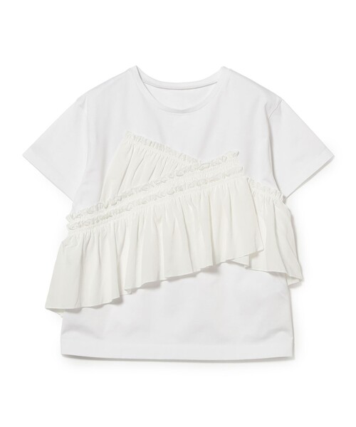 Ray BEAMS(レイビームス)の「アシメ ギャザー フリル Tシャツ(Tシャツ/カットソー・レディース・ホワイト/ブラック・ONE SIZE)」の8枚目の写真