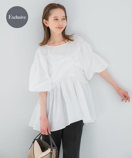 URBAN RESEARCH ROSSO WOMEN（アーバンリサーチ　ロッソ）の「『別注』ELENDEEK×ROSSO　GATHER BLOUSE（シャツ/ブラウス・レディース・オフホワイト/ブルー/ブラック・FREE）」の2枚目の写真