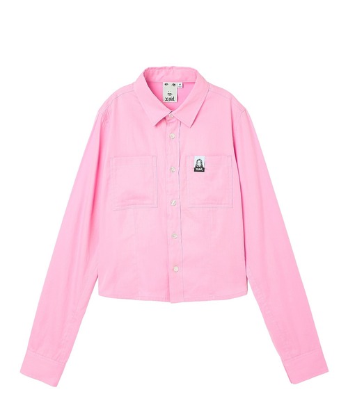 X-girl(エックスガール)の「FACE LABEL L/S COMPACT SHIRT(シャツ/ブラウス・レディース・ブラック/ホワイト/ピンク・S/M)」の3枚目の写真