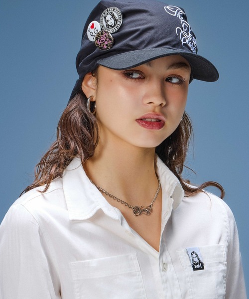 X-girl(エックスガール)の「FACE LABEL L/S COMPACT SHIRT(シャツ/ブラウス・レディース・ブラック/ホワイト/ピンク・S/M)」の4枚目の写真