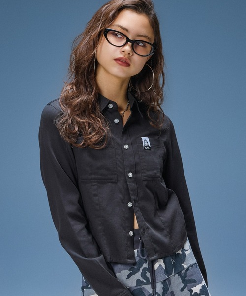 X-girl(エックスガール)の「FACE LABEL L/S COMPACT SHIRT(シャツ/ブラウス・レディース・ブラック/ホワイト/ピンク・S/M)」の8枚目の写真