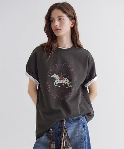 Fano Studios（ファノ ストゥディオズ）の「ペガサスモチーフ ドロップショルダー Tシャツ FC26S051【Fano Studios】【2026SS】（Tシャツ/カットソー・レディース・ダークグレー・S/M/L）」の4枚目の写真
