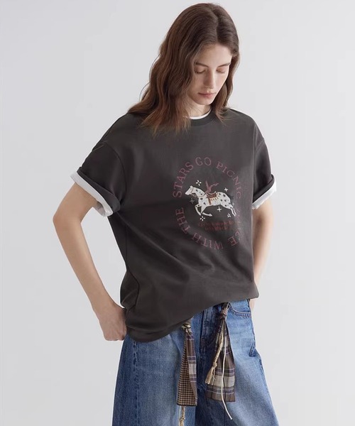 Fano Studios（ファノ ストゥディオズ）の「ペガサスモチーフ ドロップショルダー Tシャツ FC26S051【Fano Studios】【2026SS】（Tシャツ/カットソー・レディース・ダークグレー・S/M/L）」の5枚目の写真