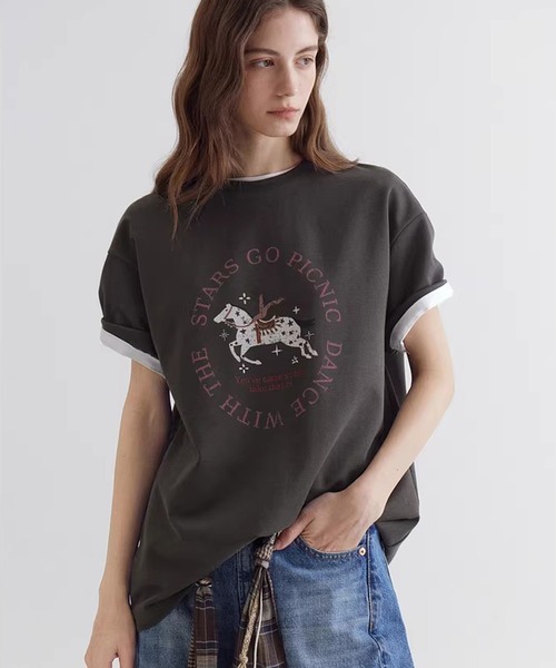 Fano Studios（ファノ ストゥディオズ）の「ペガサスモチーフ ドロップショルダー Tシャツ FC26S051【Fano Studios】【2026SS】（Tシャツ/カットソー・レディース・ダークグレー・S/M/L）」の6枚目の写真