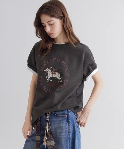 Fano Studios（ファノ ストゥディオズ）の「ペガサスモチーフ ドロップショルダー Tシャツ FC26S051【Fano Studios】【2026SS】（Tシャツ/カットソー・レディース・ダークグレー・S/M/L）」の7枚目の写真