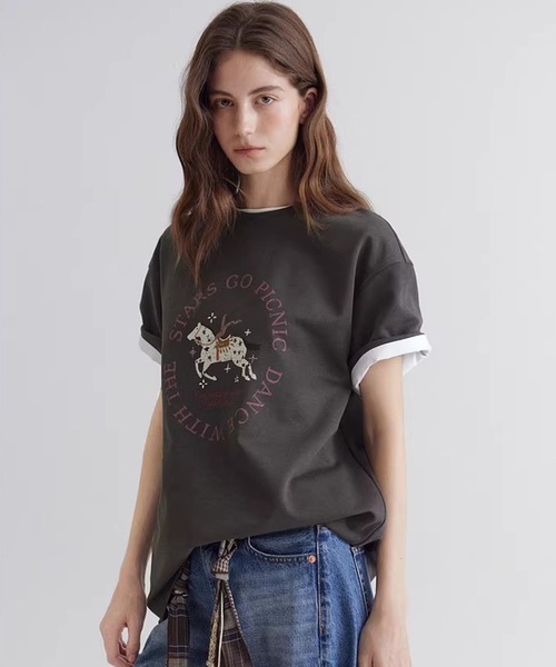 Fano Studios（ファノ ストゥディオズ）の「ペガサスモチーフ ドロップショルダー Tシャツ FC26S051【Fano Studios】【2026SS】（Tシャツ/カットソー・レディース・ダークグレー・S/M/L）」の8枚目の写真