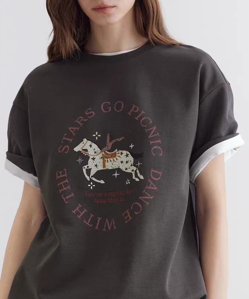 Fano Studios（ファノ ストゥディオズ）の「ペガサスモチーフ ドロップショルダー Tシャツ FC26S051【Fano Studios】【2026SS】（Tシャツ/カットソー・レディース・ダークグレー・S/M/L）」の9枚目の写真