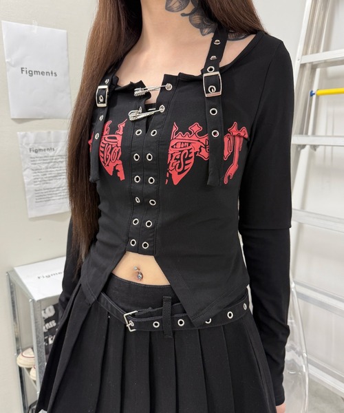 Figments(フィグメンツ)の「ハトメロゴデザイントップス(その他トップス・レディース・ブラック・FREE)」の2枚目の写真