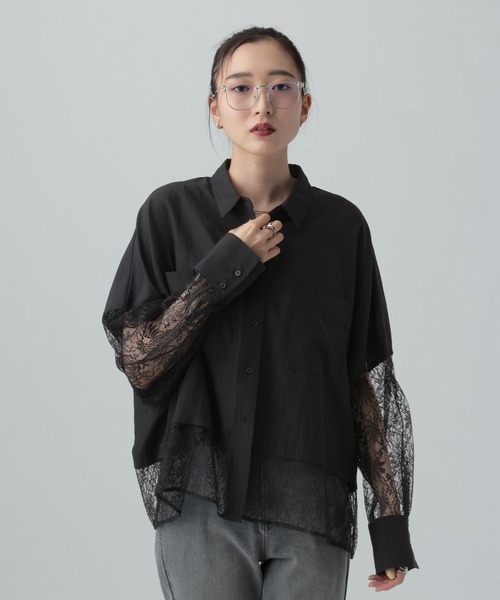 LEPSIM（レプシィム）の「異素材ショートポンチョシャツ　654008（シャツ/ブラウス・レディース・オフホワイト/ホワイト×ブラック/ブラック/イエロー/ブラウン/ホワイト・FREE）」の3枚目の写真