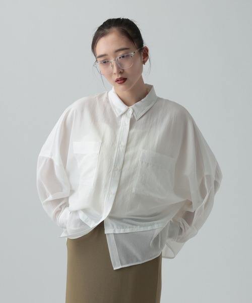 LEPSIM（レプシィム）の「異素材ショートポンチョシャツ　654008（シャツ/ブラウス・レディース・オフホワイト/ホワイト×ブラック/ブラック/イエロー/ブラウン/ホワイト・FREE）」の9枚目の写真