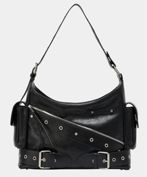 Strap Belt Eyelet Cross Big Bag (Black)