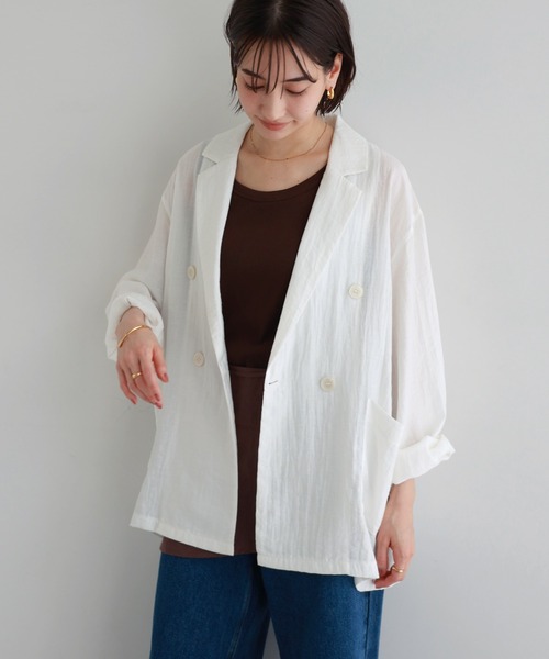 evernavy(エバーネイビー)の「リネンライクシアージャケット(テーラードジャケット・レディース・ブラウン/オフホワイト・M)」の19枚目の写真