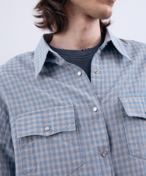 NUAKLE(ヌアクル)の「(m) ドライチェッククロップシャツ_スカイブルー(シャツ/ブラウス・メンズ・その他・1/2)」の4枚目の写真