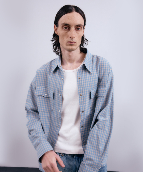 NUAKLE(ヌアクル)の「(m) ドライチェッククロップシャツ_スカイブルー(シャツ/ブラウス・メンズ・その他・1/2)」の5枚目の写真