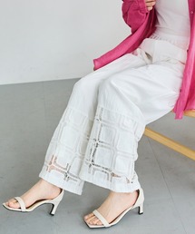LAVEANGE | スクエア刺繍レース切替ワイドパンツ|レースで魅せる大人の抜け感スタイル/イージーパンツ/ポケット付き/ウエストゴム/体型カバー(その他パンツ)