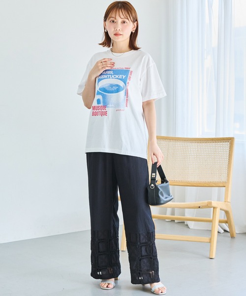 LAVEANGE(ラビアンジェ)の「スクエア刺繍レース切替ワイドパンツ|レースで魅せる大人の抜け感スタイル/イージーパンツ/ポケット付き/ウエストゴム/体型カバー(その他パンツ・レディース・オフホワイト/ブラック・LL/4L/3L/M/5L)」の11枚目の写真