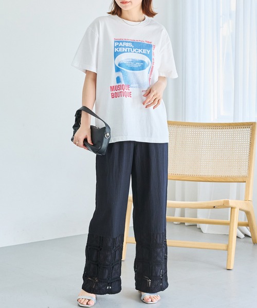 LAVEANGE(ラビアンジェ)の「スクエア刺繍レース切替ワイドパンツ|レースで魅せる大人の抜け感スタイル/イージーパンツ/ポケット付き/ウエストゴム/体型カバー(その他パンツ・レディース・オフホワイト/ブラック・LL/4L/3L/M/5L)」の12枚目の写真