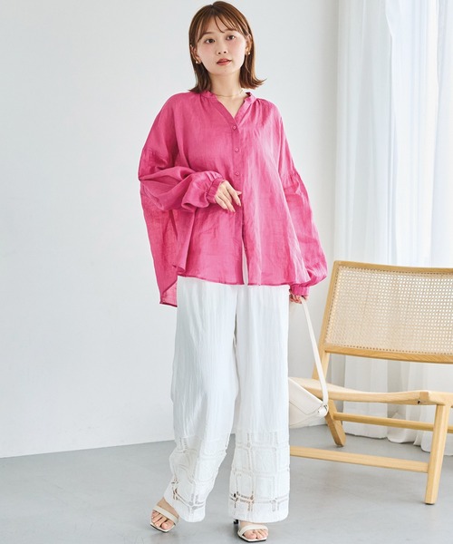 LAVEANGE(ラビアンジェ)の「スクエア刺繍レース切替ワイドパンツ|レースで魅せる大人の抜け感スタイル/イージーパンツ/ポケット付き/ウエストゴム/体型カバー(その他パンツ・レディース・オフホワイト/ブラック・LL/4L/3L/M/5L)」の3枚目の写真