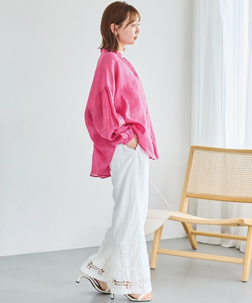 LAVEANGE(ラビアンジェ)の「スクエア刺繍レース切替ワイドパンツ|レースで魅せる大人の抜け感スタイル/イージーパンツ/ポケット付き/ウエストゴム/体型カバー(その他パンツ・レディース・オフホワイト/ブラック・LL/4L/3L/M/5L)」の4枚目の写真