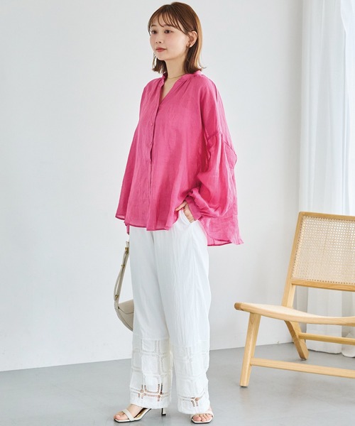 LAVEANGE(ラビアンジェ)の「スクエア刺繍レース切替ワイドパンツ|レースで魅せる大人の抜け感スタイル/イージーパンツ/ポケット付き/ウエストゴム/体型カバー(その他パンツ・レディース・オフホワイト/ブラック・LL/4L/3L/M/5L)」の5枚目の写真