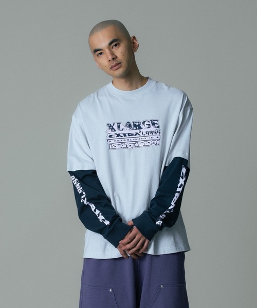 XLARGE(エクストララージ)の「EXTRALARGE LAYERED L/S TEE(Tシャツ/カットソー・メンズ・グレー/ブラック/ベージュ・S/M/L/XL)」の1枚目の写真