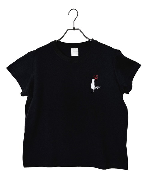 Candlestick(キャンドルスティック)の「ワンポイント キャット 刺繍 コンパクトTシャツ(Tシャツ/カットソー・レディース・ホワイト/ブラック/スミクロ・FREE)」の12枚目の写真