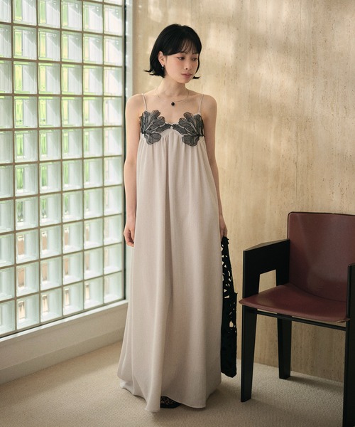 embroidery tulle cami dress / ケミカルレースロングキャミソール