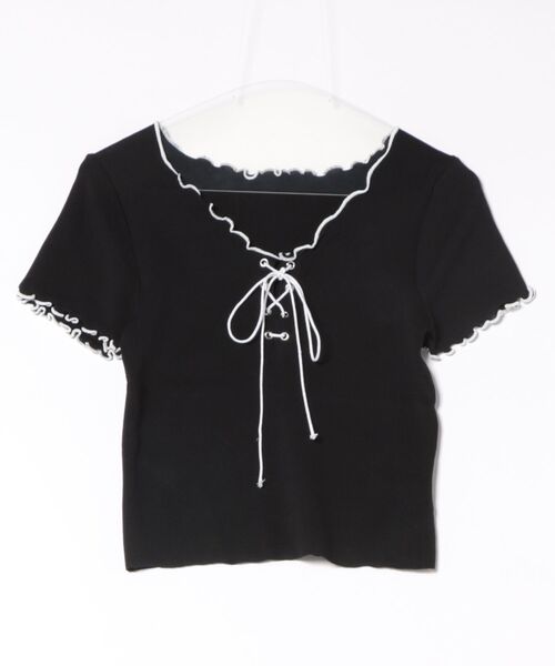 Alvia(アルビア)の「ネッククロスリボン半袖Tシャツ(Tシャツ/カットソー・レディース・ブラック/ホワイト・M)」の11枚目の写真