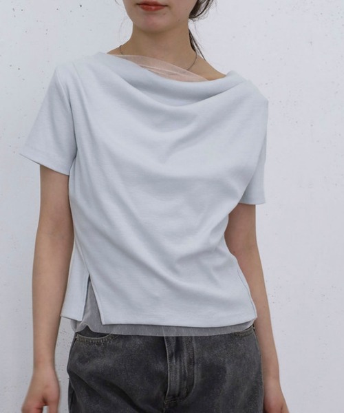 archives(アルシーヴ)の「チュールレイヤードタックドレープカットTOPS(Tシャツ/カットソー・レディース・ブラック/グレー/クリーム/ブルー・MEDIUM)」の4枚目の写真